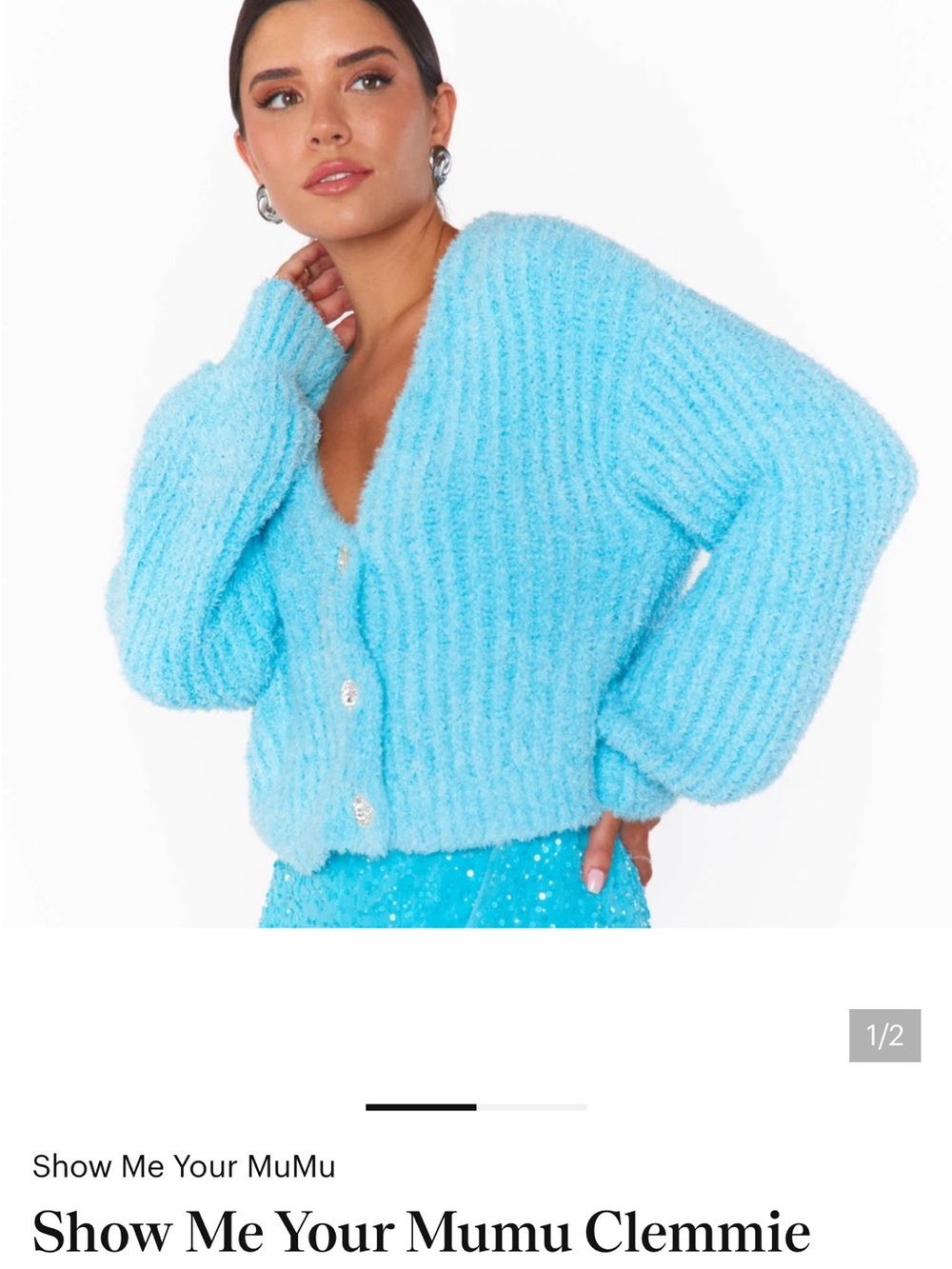 Show Me Your Mumu Clemmie Fuzzy V-Neck Cardigan in Sky Blue size XS